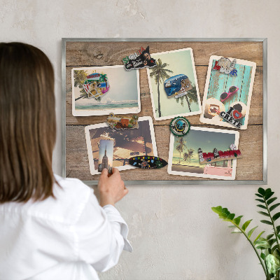 Tableau pour collection d'aimants cadre argenté Nostalgie des vacances