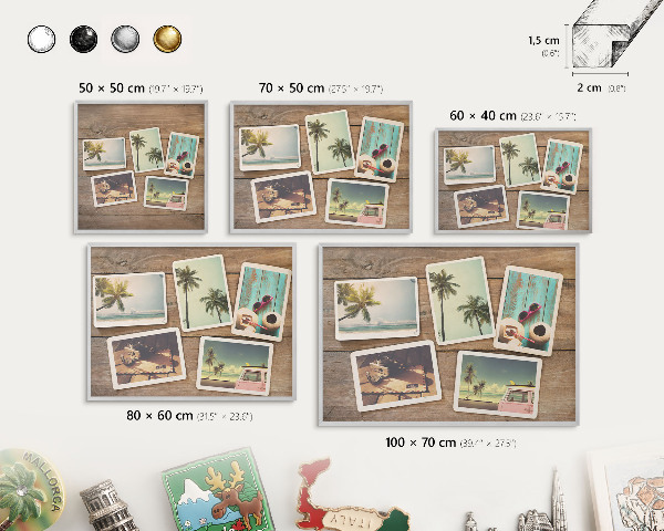 Tableau pour collection d'aimants cadre argenté Nostalgie des vacances