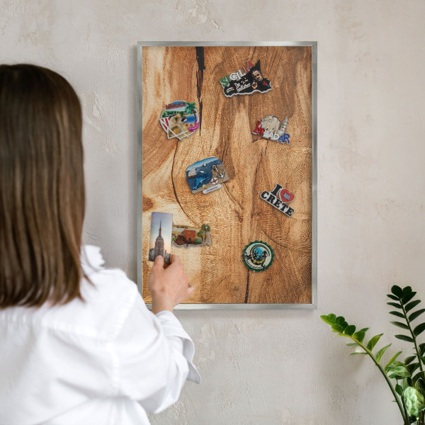 Tableau magnétique décoratif avec cadre argenté Bois naturel