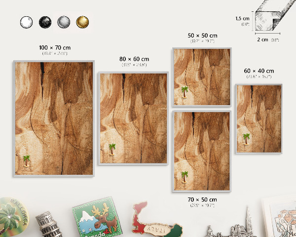 Tableau magnétique décoratif avec cadre argenté Bois naturel