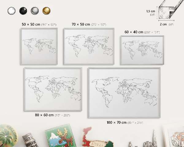 Tableau magnétique décoratif avec cadre argenté Carte des courbes de niveau