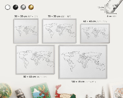 Tableau magnétique décoratif avec cadre argenté Carte des courbes de niveau