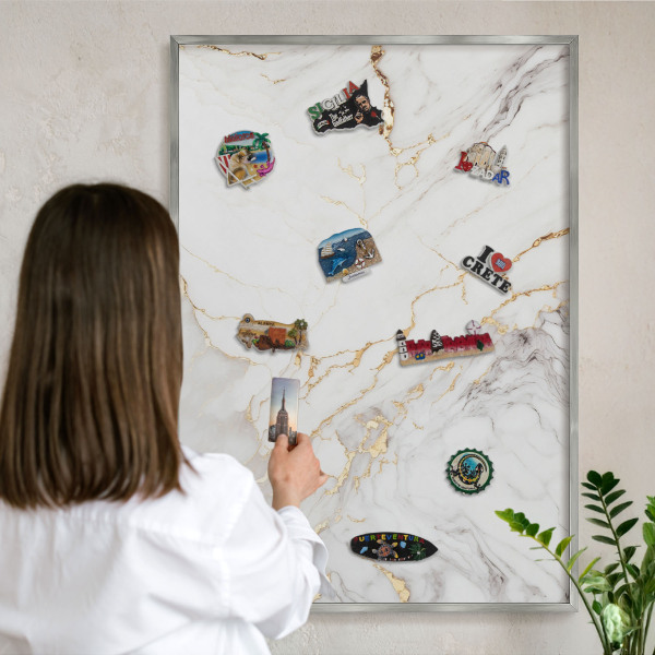 Tableau magnétique décoratif avec cadre argenté Élégance du marbre