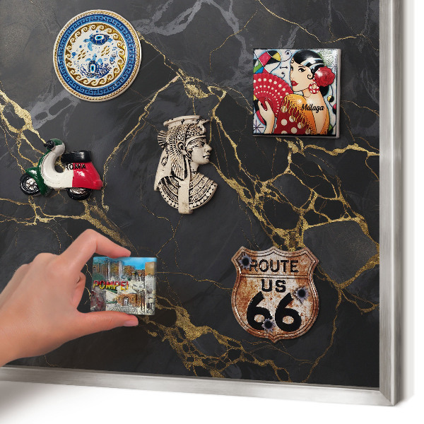 Tableau magnétique décoratif avec cadre argenté Marbre noir