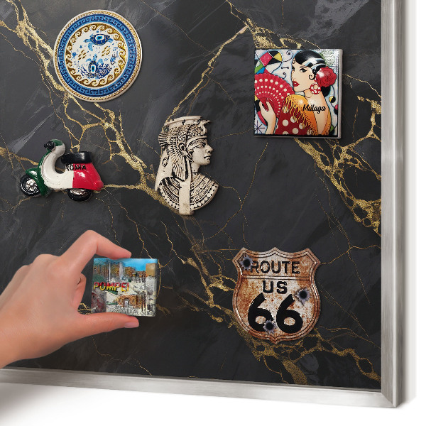 Tableau magnétique décoratif avec cadre argenté Marbre noir