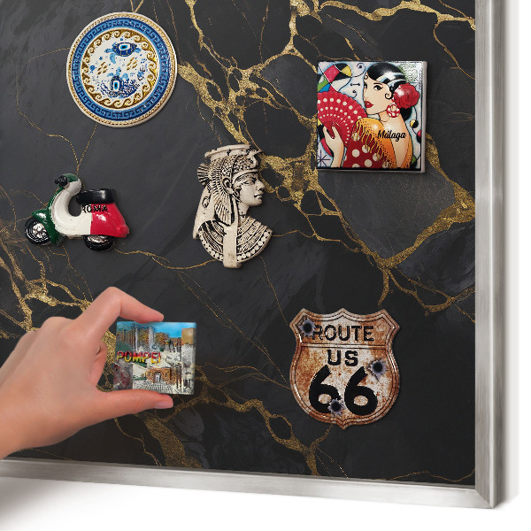 Tableau magnétique décoratif avec cadre argenté Marbre noir