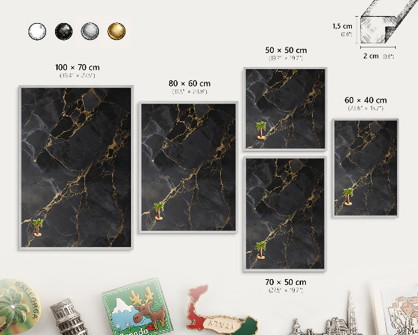 Tableau magnétique décoratif avec cadre argenté Marbre noir