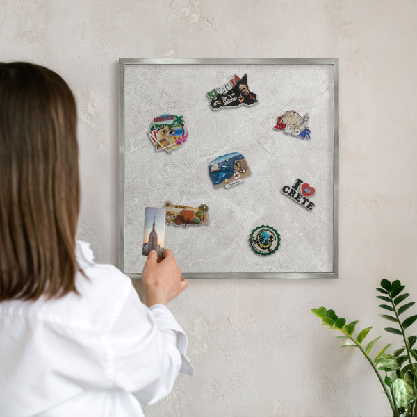 Tableau pour collection d'aimants cadre argenté Marbre gris
