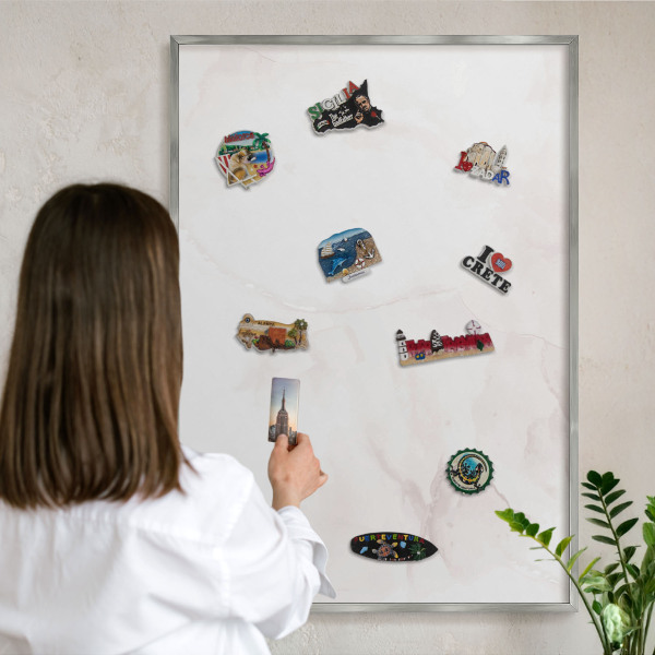 Tableau magnétique décoratif avec cadre argenté Élégance du marbre