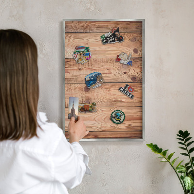 Tableau pour collection d'aimants cadre argenté Planches de bois