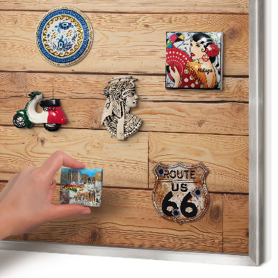 Tableau magnétique décoratif avec cadre argenté Planches de bois