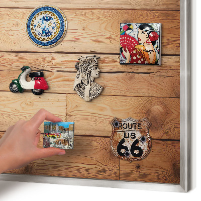 Tableau magnétique décoratif avec cadre argenté Planches de bois