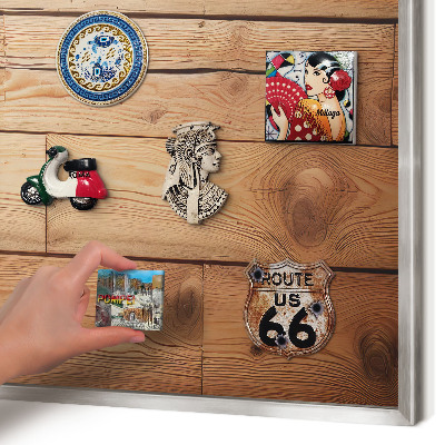 Tableau magnétique décoratif avec cadre argenté Planches de bois