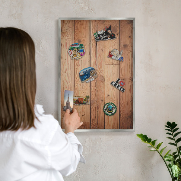 Tableau magnétique décoratif avec cadre argenté Planches de bois