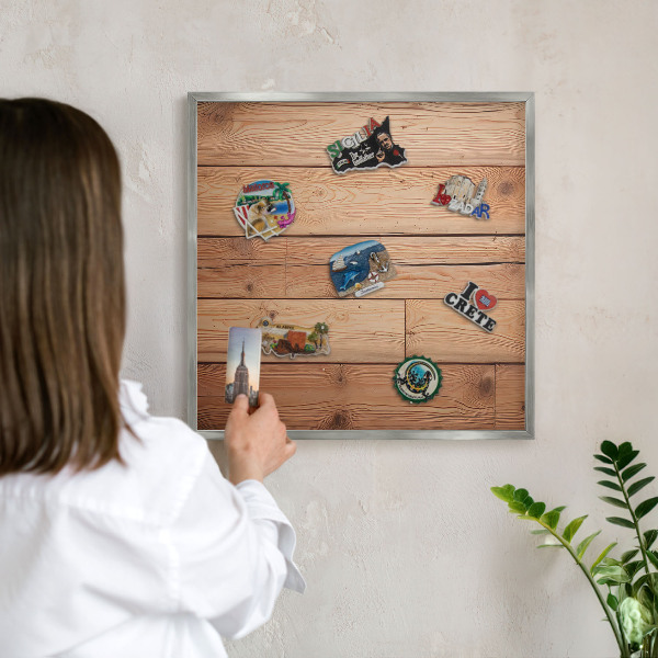 Tableau magnétique décoratif avec cadre argenté Planches de bois