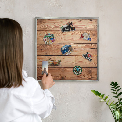 Tableau magnétique décoratif avec cadre argenté Planches de bois