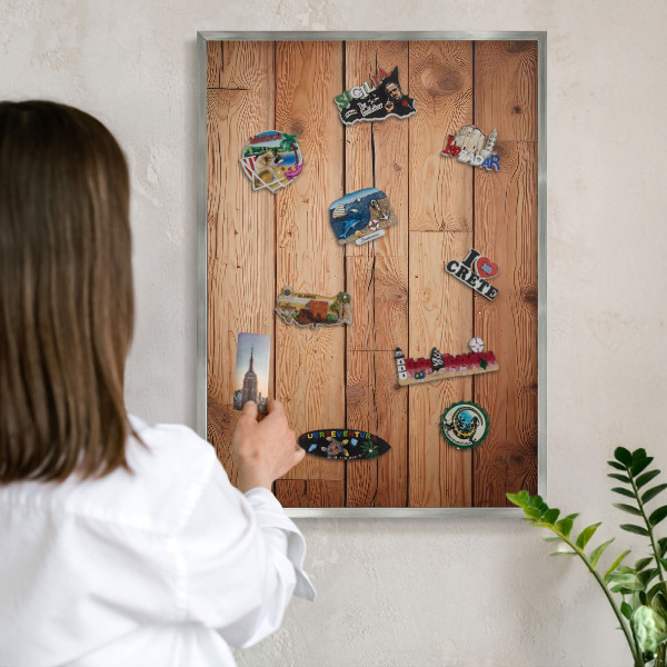 Tableau magnétique décoratif avec cadre argenté Planches de bois