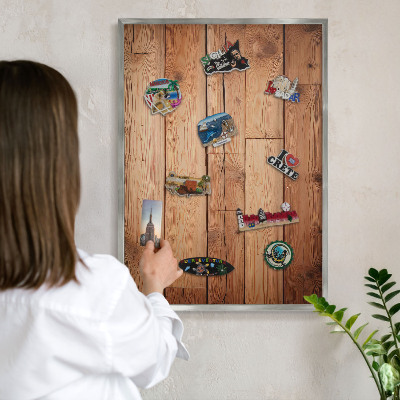 Tableau magnétique décoratif avec cadre argenté Planches de bois