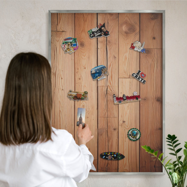 Tableau magnétique décoratif avec cadre argenté Planches de bois