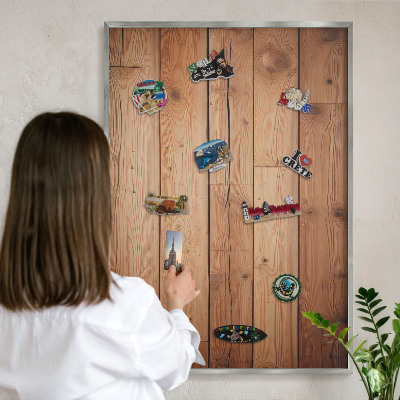 Tableau magnétique décoratif avec cadre argenté Planches de bois