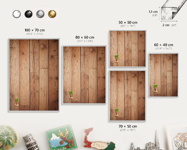 Tableau magnétique décoratif avec cadre argenté Planches de bois