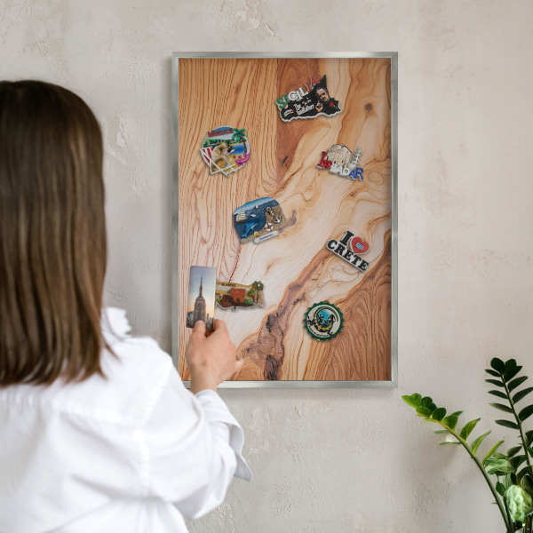 Tableau magnétique décoratif avec cadre argenté Texture bois