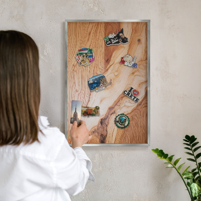 Tableau magnétique décoratif avec cadre argenté Texture bois