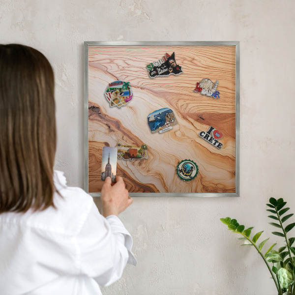 Tableau magnétique décoratif avec cadre argenté Texture bois
