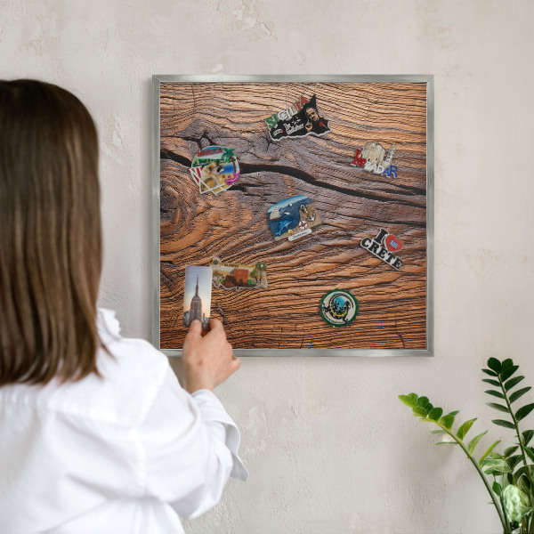 Tableau pour collection d'aimants cadre argenté Texture du bois