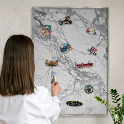 Tableau magnétique décoratif avec cadre argenté Élégance du marbre