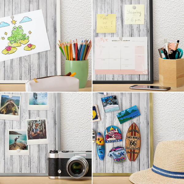 Tableau magnétique décoratif avec cadre argenté Bois clair