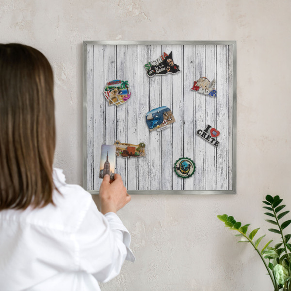 Tableau magnétique décoratif avec cadre argenté Bois clair