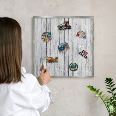 Tableau magnétique décoratif avec cadre argenté Bois clair