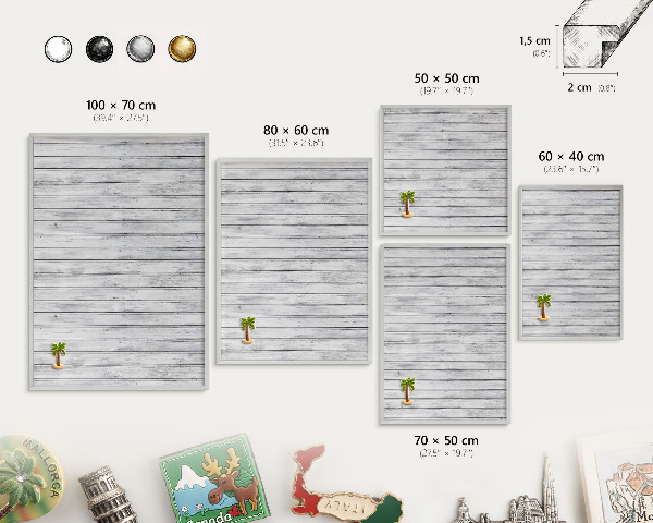 Tableau magnétique décoratif avec cadre argenté Bois clair