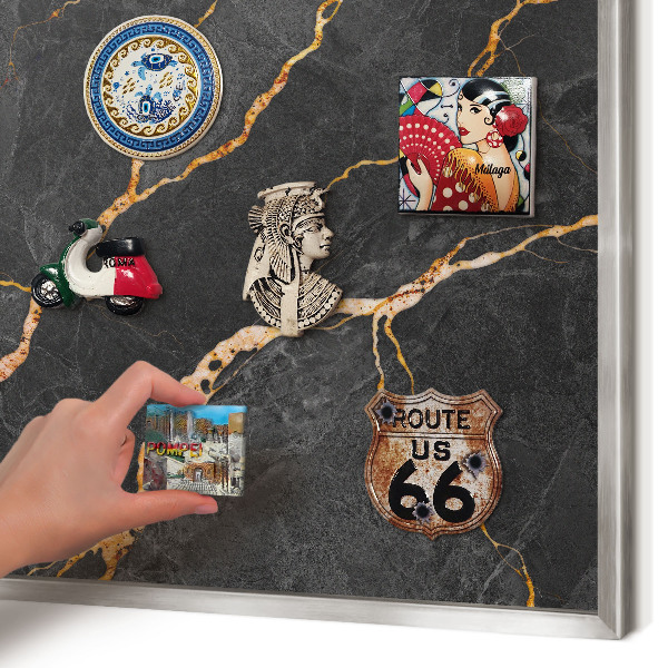 Tableau pour collection d'aimants cadre argenté Rubans de marbre