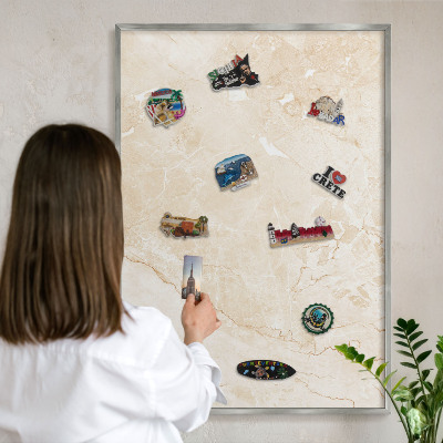 Tableau pour collection d'aimants cadre argenté Marbre délicat