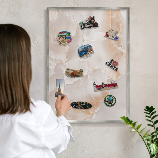 Tableau magnétique décoratif avec cadre argenté Ondes subtiles