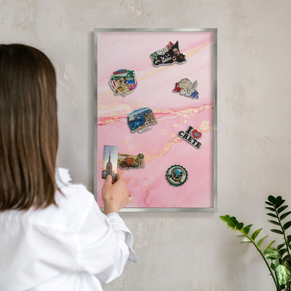 Tableau pour collection d'aimants cadre argenté Élégance rose