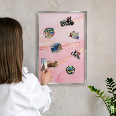 Tableau pour collection d'aimants cadre argenté Élégance rose