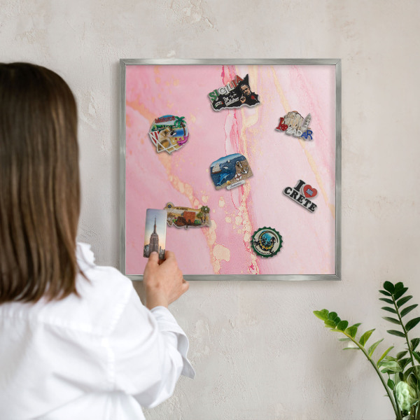 Tableau pour collection d'aimants cadre argenté Élégance rose