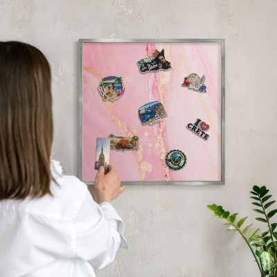 Tableau pour collection d'aimants cadre argenté Élégance rose