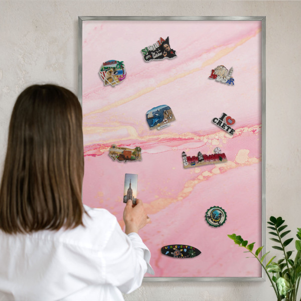 Tableau pour collection d'aimants cadre argenté Élégance rose
