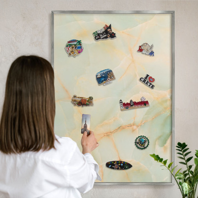 Tableau magnétique décoratif avec cadre argenté Élégance du marbre