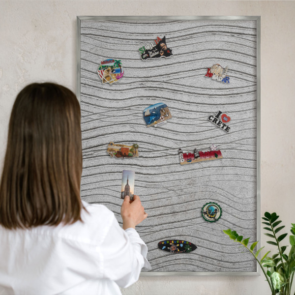 Tableau magnétique décoratif avec cadre argenté Vagues grises