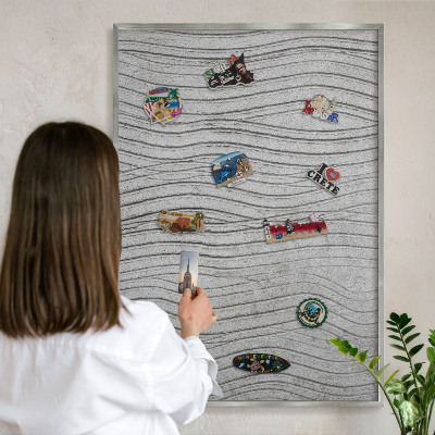 Tableau magnétique décoratif avec cadre argenté Vagues grises