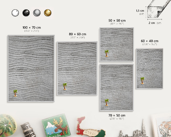 Tableau magnétique décoratif avec cadre argenté Vagues grises