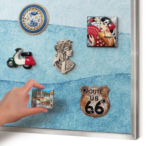 Tableau pour collection d'aimants cadre argenté Vagues bleues