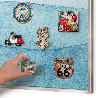 Tableau pour collection d'aimants cadre argenté Vagues bleues