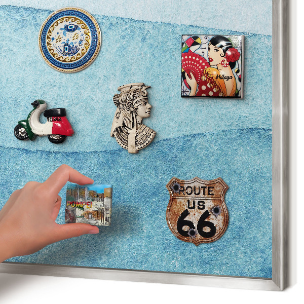 Tableau pour collection d'aimants cadre argenté Vagues bleues