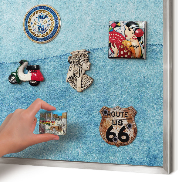 Tableau pour collection d'aimants cadre argenté Vagues bleues